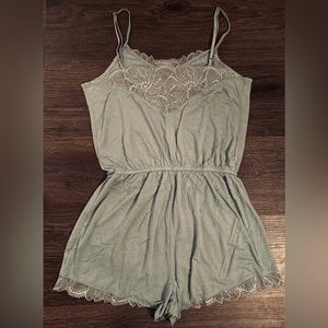 Target Women's Lace Trim Pajama Romper - Sage